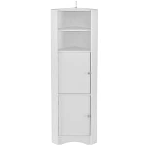 14.96 in. W x 14.96 in. D x 61.02 in. H White Wood Freestanding Linen Cabinet, Tall Bathroom Corner Cabinet with Door
