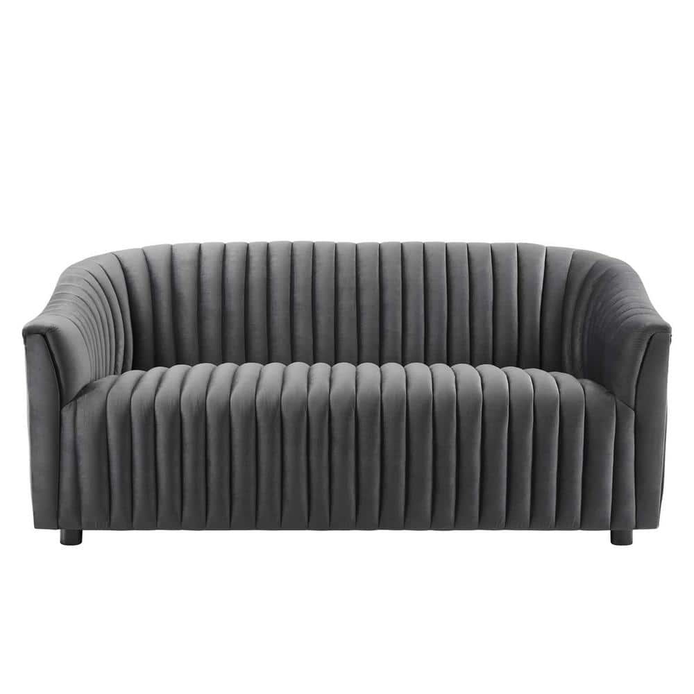 Charcoal Velvet Channel Tufted Loveseat with Dense Foam Padding