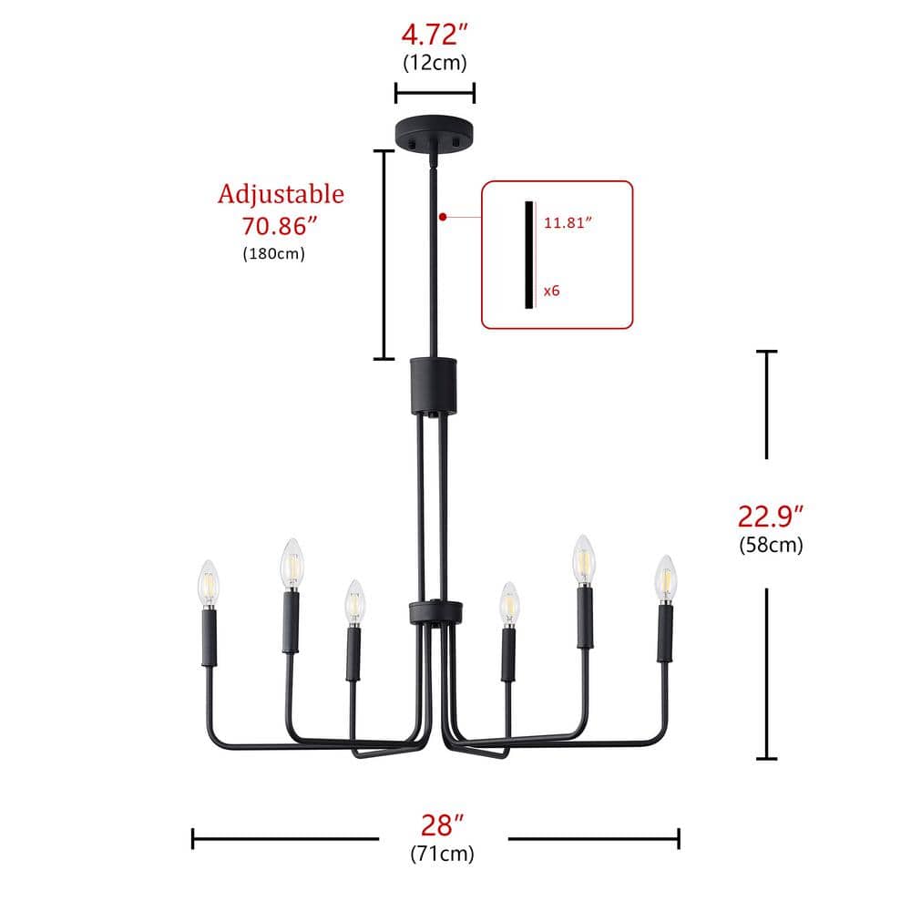 Aiwen Black Metal 6-Light Candle Style Industrial Chandelier