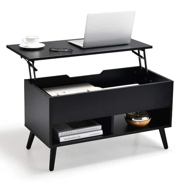 Costway 31 .5 in. Black 17.5 in. Rectangle Wood Lift Top Coffee Table ModernTable with Hidden Compartment and Wood Legs For Home