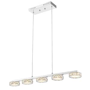 Modern 5-Light Chrome Hanging Pendant Chandelier Light Fixture with Clear Crystals Shade