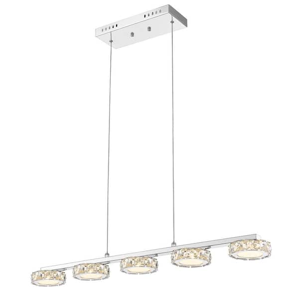 pasentel Modern 5-Light Chrome Hanging Pendant Chandelier Light Fixture with Clear Crystals Shade
