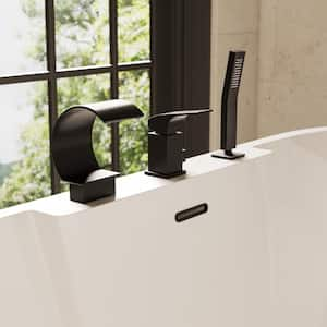 Bathtub Faucet Single-Handle Deck Mount Roman Tub Faucet with Handheld in Matte Black Valve Included