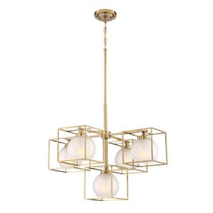 Cowen 5-Light Mid-Century Modern Brushed Gold Chandelier with Clear and Etched Glass Shades For Dining Rooms