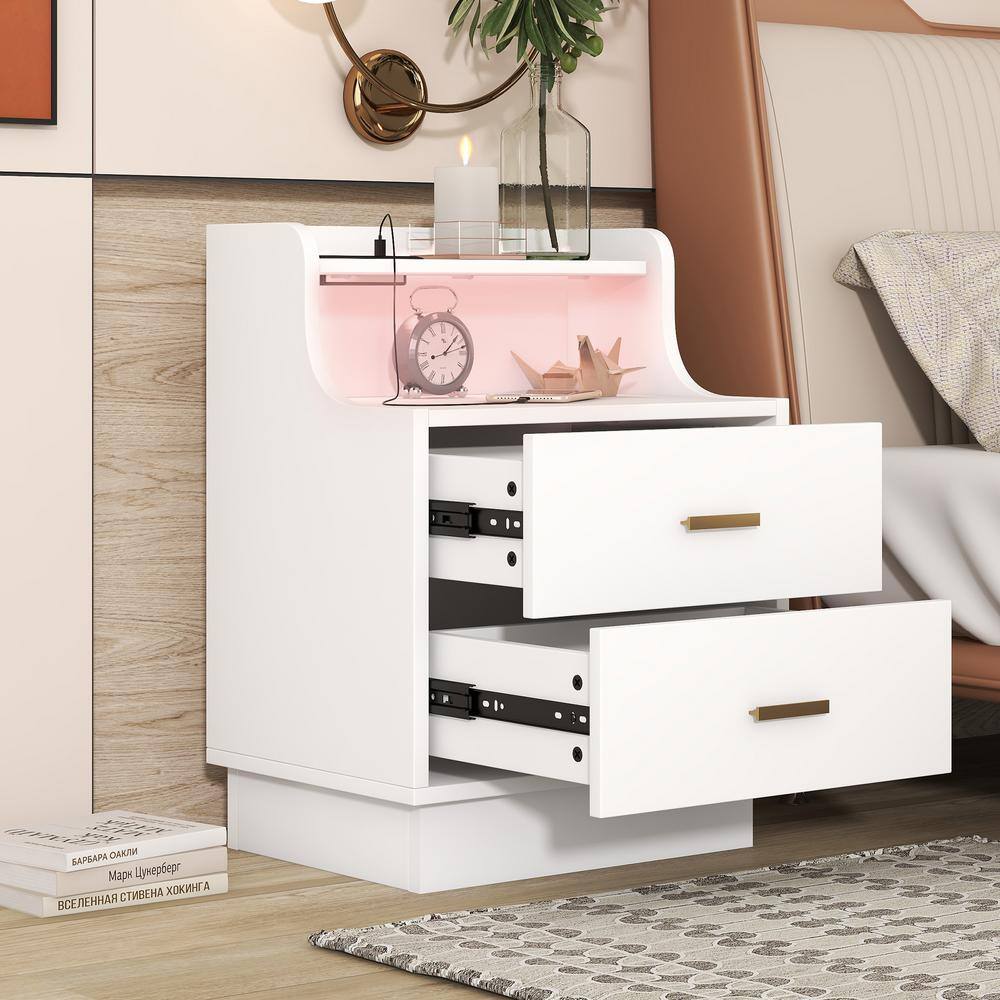 Qualler White 2-Drawer Nightstand with Shelf (28.1 in. H x 19.7 in. W x 13.4 in. D) -  NEW287768