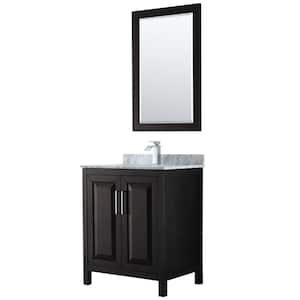 Daria 30 in. Single Bathroom Vanity in Dark Espresso with Marble Vanity Top in Carrara White and 24 in. Mirror