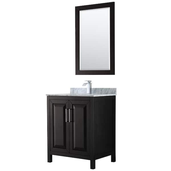 Wyndham Collection Daria 30 in. Single Bathroom Vanity in Dark Espresso with Marble Vanity Top in Carrara White and 24 in. Mirror