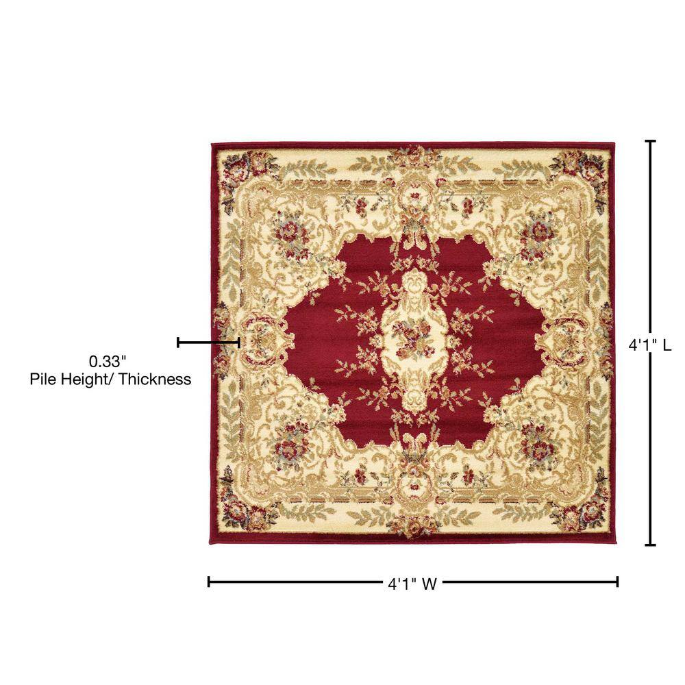 Versailles Classic Medallion 4' Square Rug in Rich Red