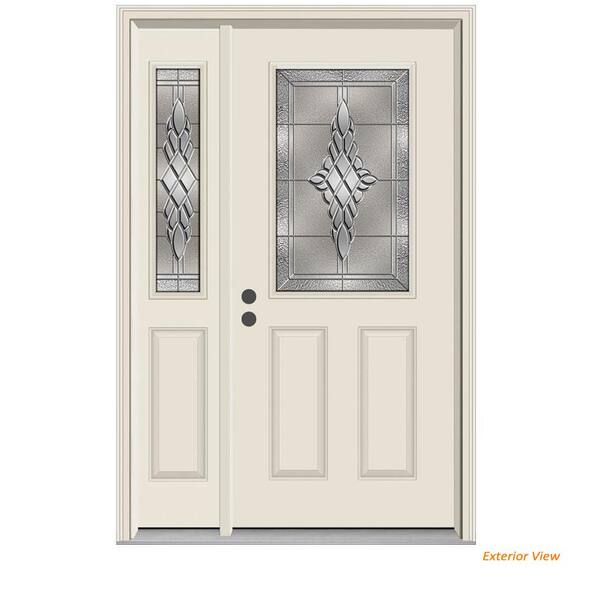 JELD-WEN 52 in. x 80 in. 1/2 Lite Hadley Primed Steel Prehung Right-Hand Inswing Front Door with Left-Hand Sidelite