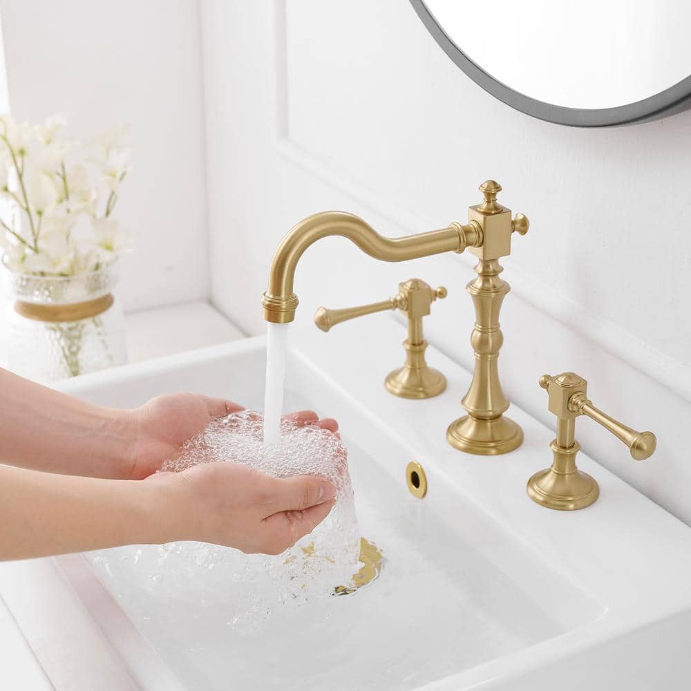 Brushed Gold Antique Brass Double Handle Widespread Bathroom Faucet