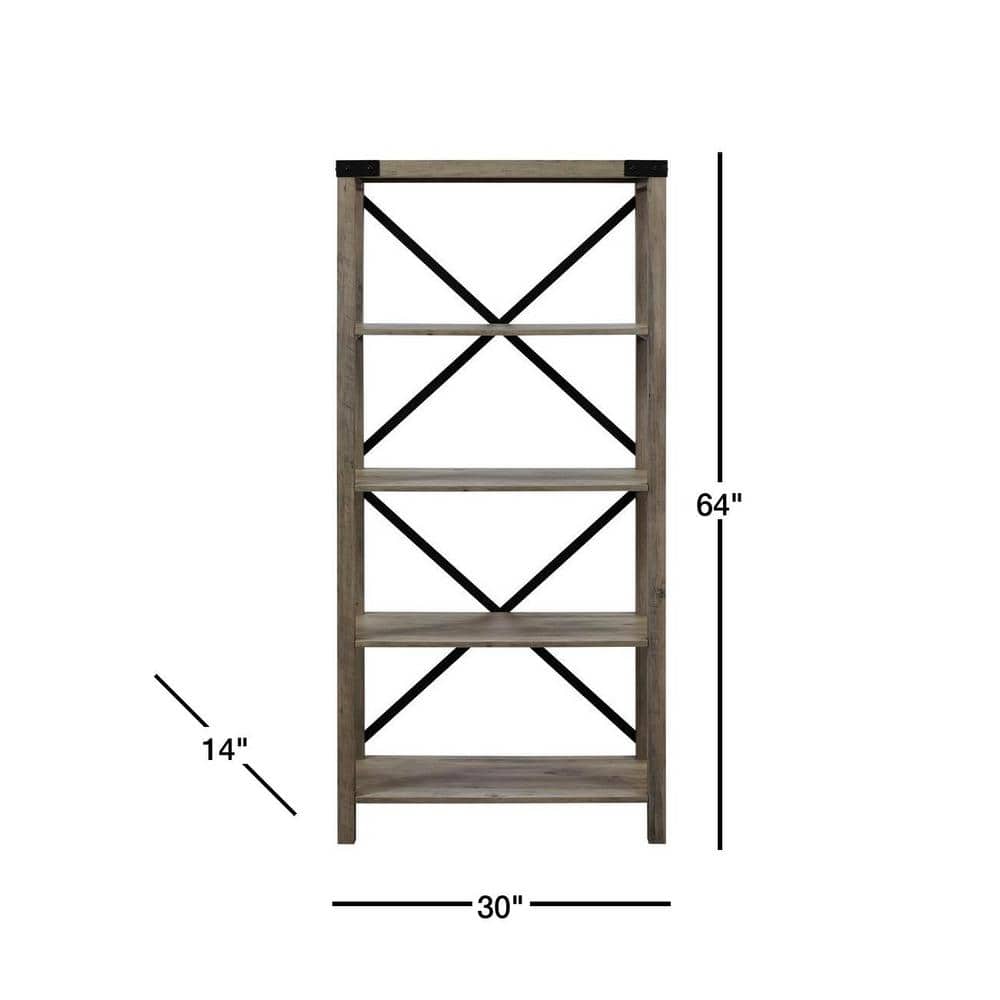 Gray 64" Water Resistant 4-Shelf Wood Bookcase