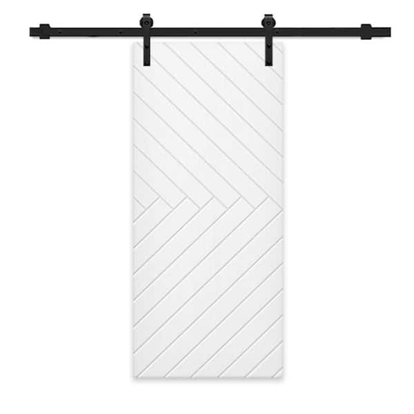CALHOME 24 in. x 80 in. White Painted Composite MDF Paneled Interior Sliding Barn Door with Hardware Kit
