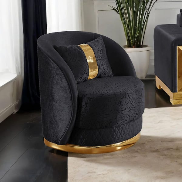 Jayda Black and Gold Polyester Upholstered Swivel Chair with Curved Tight Back