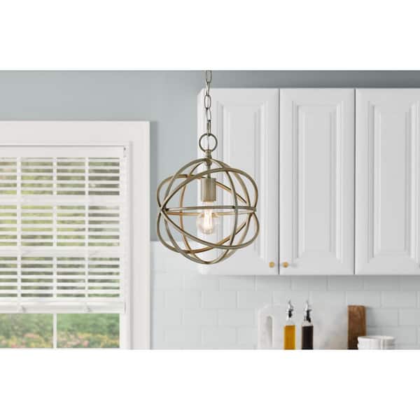 Home Decorators Collection Sarolta Sands 1-Light Antique Silver Leaf Mini Pendant Light Fixture with Caged Orb Metal Shade