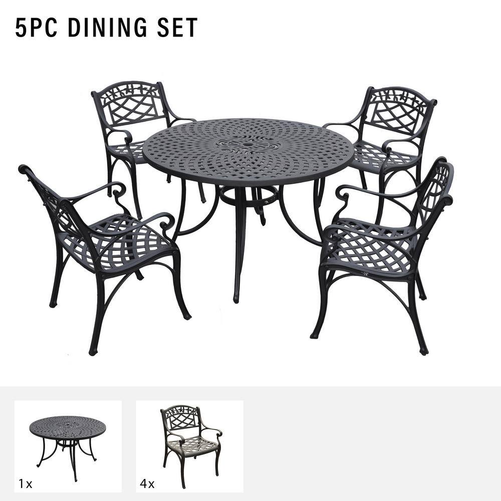 Sedona Black Cast Aluminum 5-Piece Round Patio Dining Set