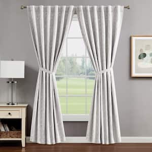 Collins Warm Grey Branch Pattern Polyester 50 in. W x 96 in. L Back Tab Blackout Curtain (2-Panels with 2-Tiebacks)