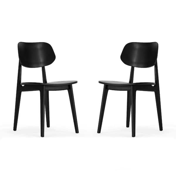 Carnegy Avenue Verona Set of 2 Commercial Grade Solid Wood Dining Chairs with Curved Oval Backrests in Black