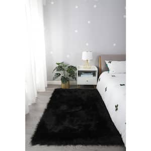 "Cozy Collection" 3x5 Ultra Soft Black Fluffy Faux Fur Sheepskin Area Rug