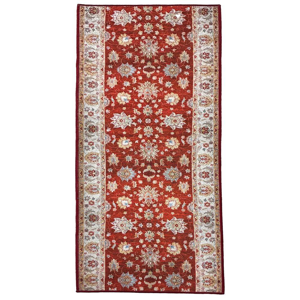 Runner Rug 2 ft. 2 in. x 21 ft. Red Flowers Design Low-Pile Non-Slip Hallway Kitchen Runner Rug