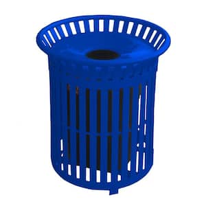 34 Gal. Blue Steel Outdoor Trash Can with Steel Lid and Plastic Liner
