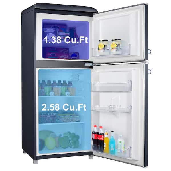Galanz 4.0 cu. ft. Retro Mini Refrigerator with Dual Door True Freezer in  Black GLR40TBKER - The Home Depot