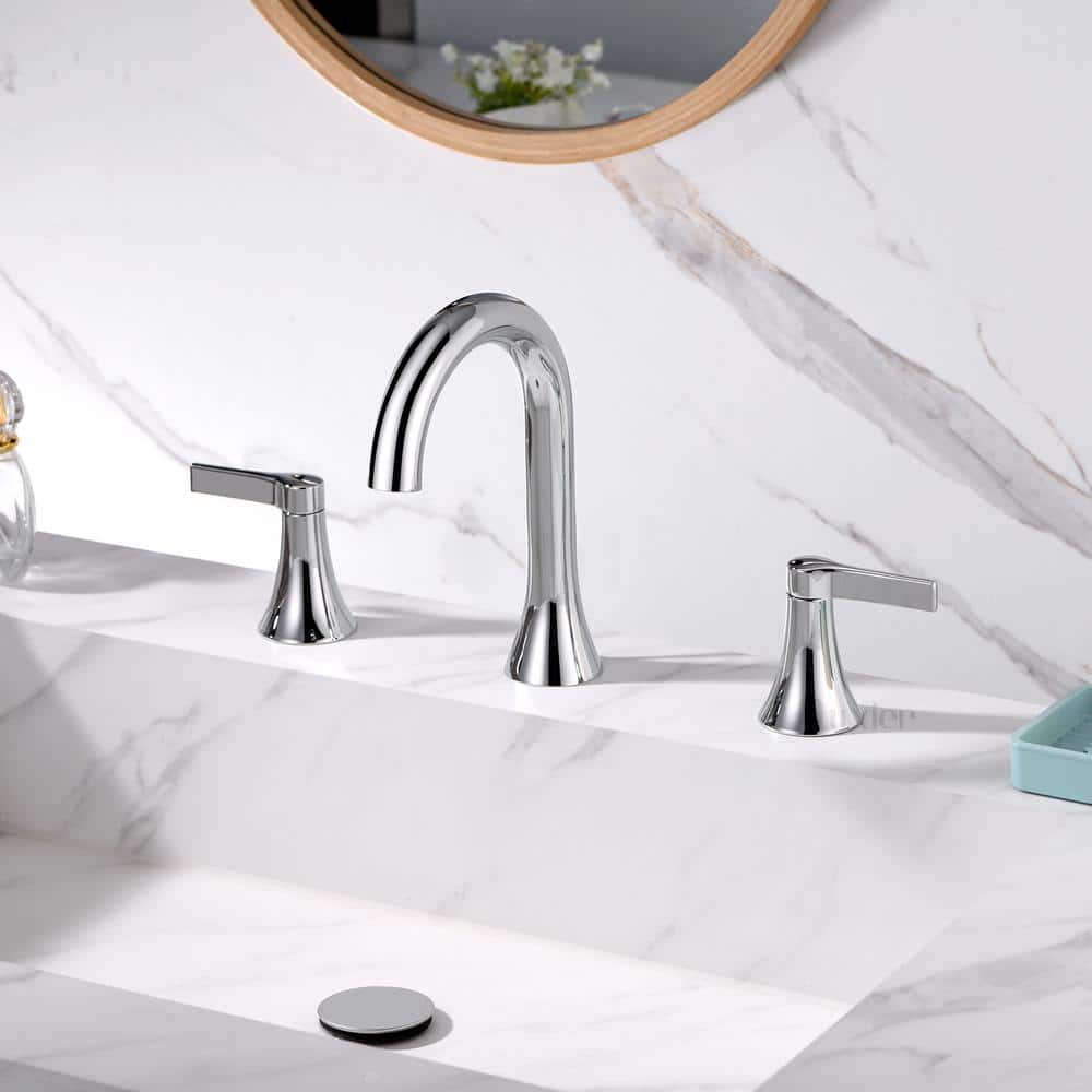 Chrome Widespread 2-Handle Bathroom Faucet with Drain Assembly
