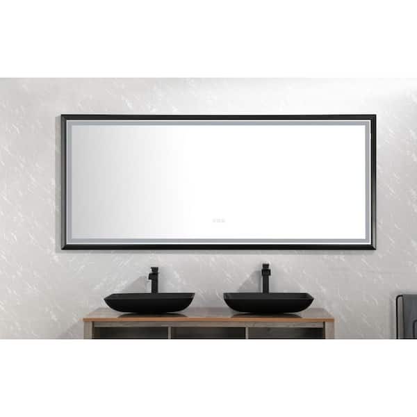 60 in. W x 36 in. H Rectangular Framed Anti-Fog Dimmable LED Wall Mounted LED Bathroom Vanity Mirror in Black