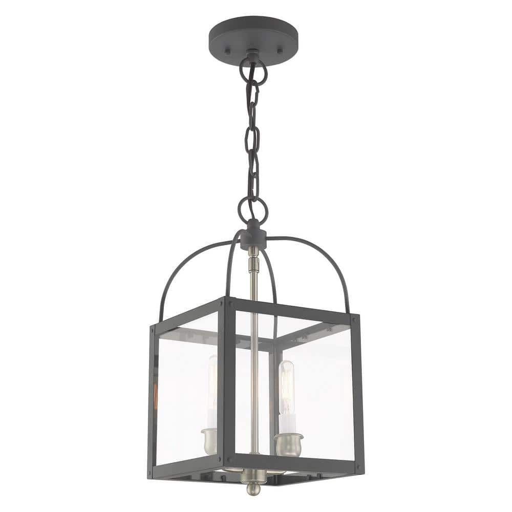 Scandinavian Gray Brass and Glass 2-Light Mini Pendant