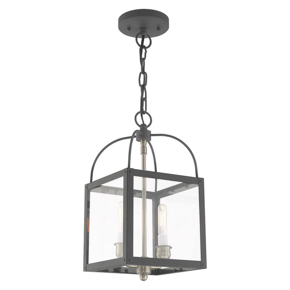 Scandinavian Gray Brass and Glass 2-Light Mini Pendant