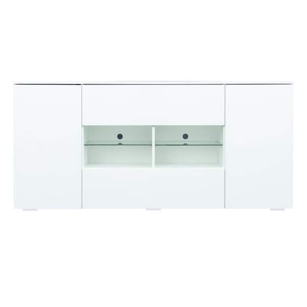 Z-joyee 63 in. White TV Cabinet with Double Doors and Drawers