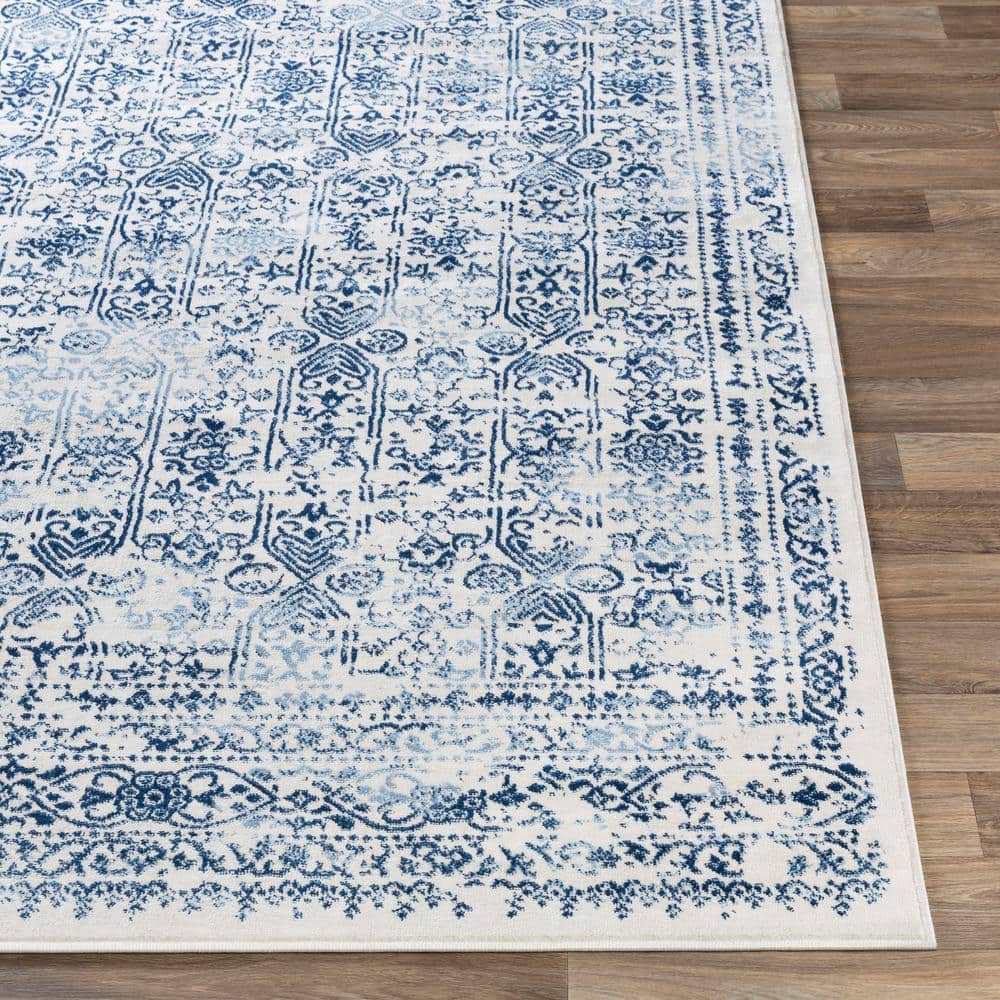 Roma Blue and White Synthetic Flat Woven Area Rug