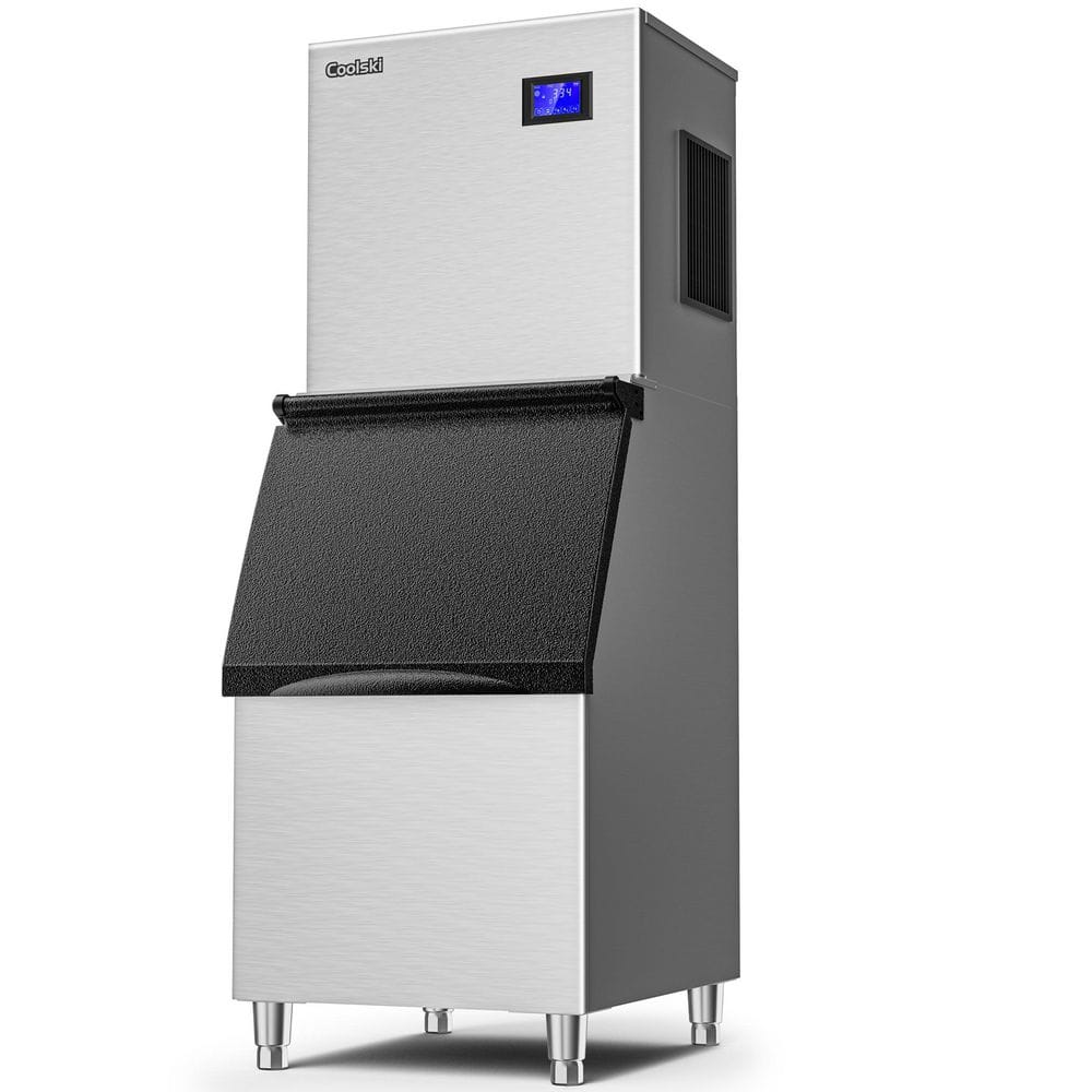 22 in. 420 lb./Day Commercial Ice Machine, Freestanding Ice Maker with Storage Bin Full Size Cubes Ice Stainless Steel