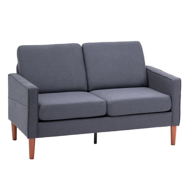 Karl home 54 in. Dark Gray Linen 2-Seat Loveseat