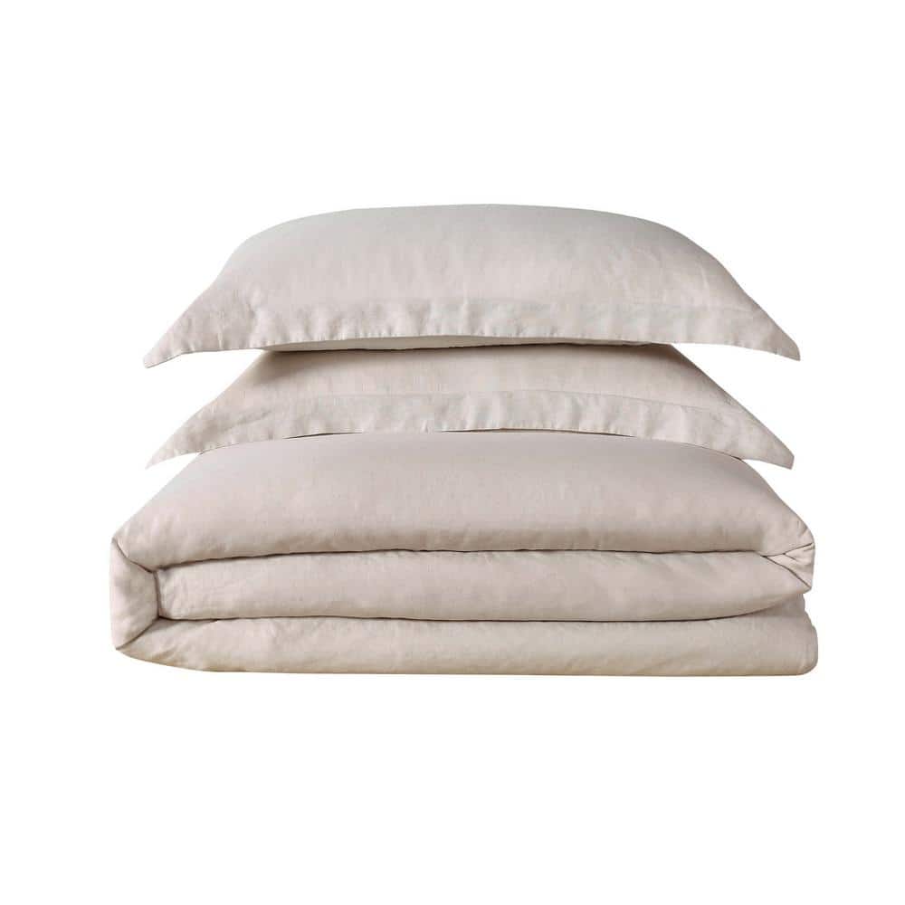 King Size Natural Linen Duvet Cover Set with Shams