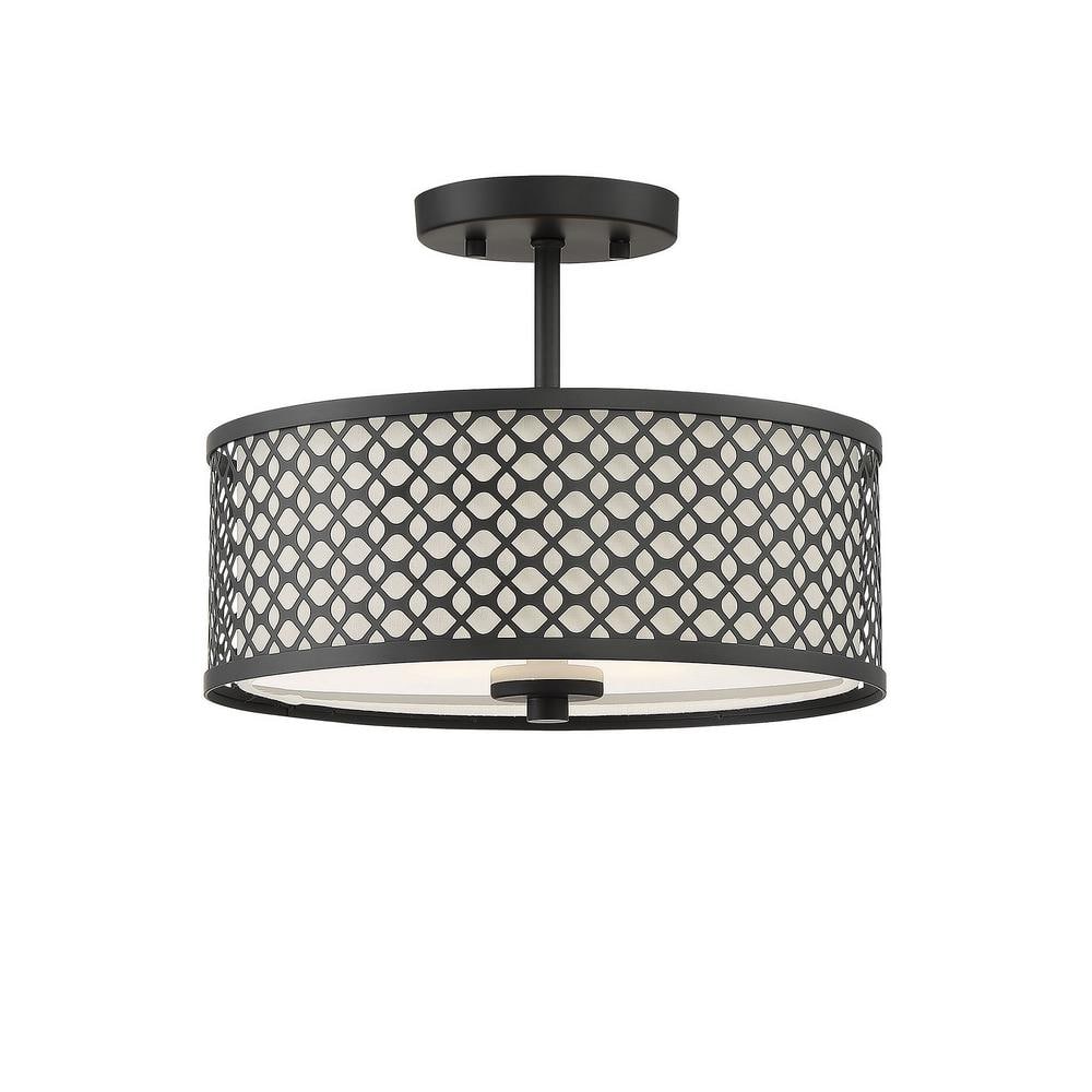Matte Black Drum Semi-Flush Mount Ceiling Light with Glass Diffuser