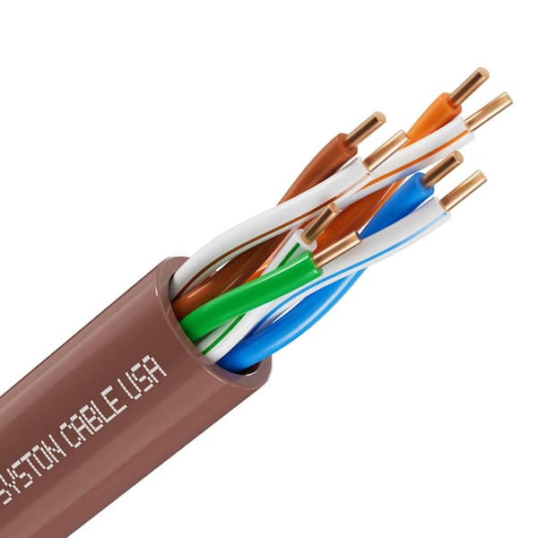 Syston Cable Technology 20 ft. Tan CMR Cat5e 350 MHz 24 AWG Solid Bare Copper Ethernet Network Wire Data Cable - Bulk No Ends Heat Resistant