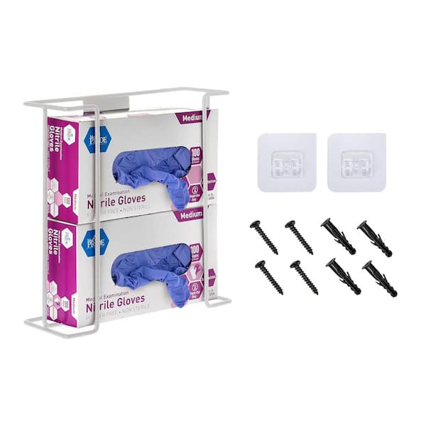 White Double Box Capacity Wire Steel Wall Mount Glove Box Dispenser (2-Pack)