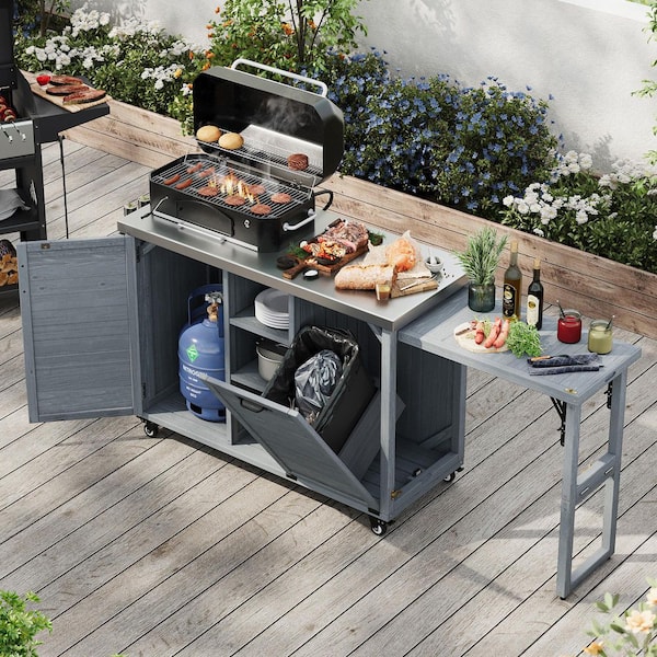 Ximuprmy Outdoor Gray Blue Stainless Steel 78 in. Kitchen Island