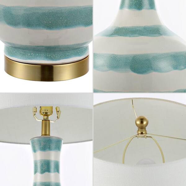 JONATHAN Y Tucker 30.5 in. Green/White Striped Ceramic/Metal LED