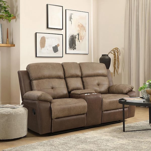 Lazzara Anslee 73 in. W Brown Microfiber Double Glider Reclining