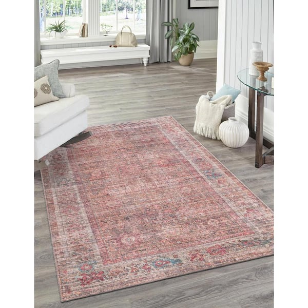 Nostalgia Euphoria Rust Red and Brown 8 ft. x 10 ft. Machine Washable Area Rug