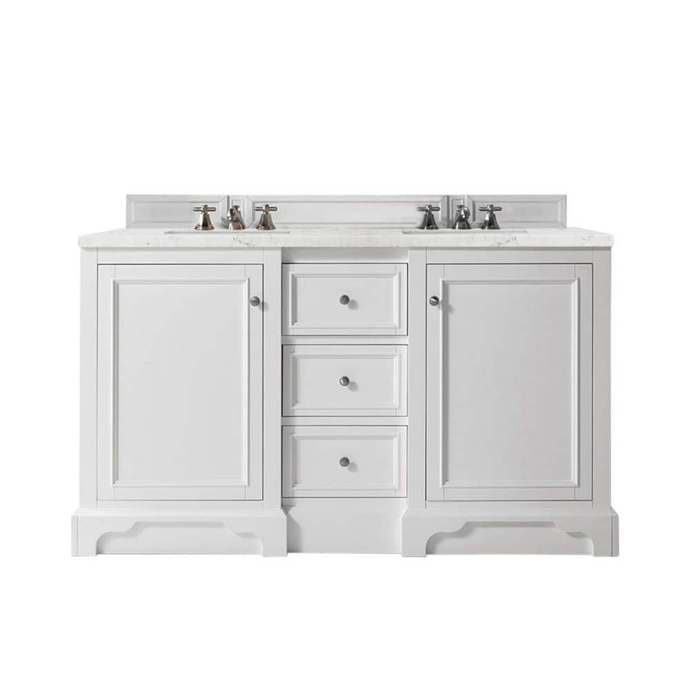 De Soto 61.3 in. W x 23.5 in. D x 36.3 in. H Bathroom Vanity in Bright White with Eternal Jasmine Pearl Quartz Top -  James Martin Vanities, 825V60DBW3EJP