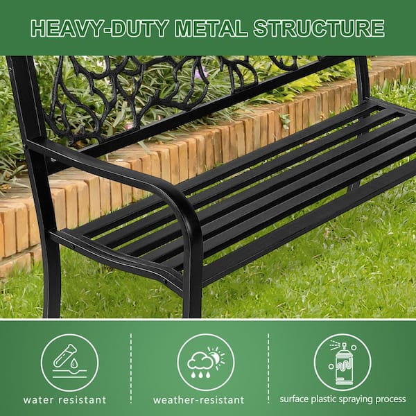 Dovelina 50 in. Metal Outdoor Garden Bench Patio Garden Bench in Black HD 202490301 The Home Depot