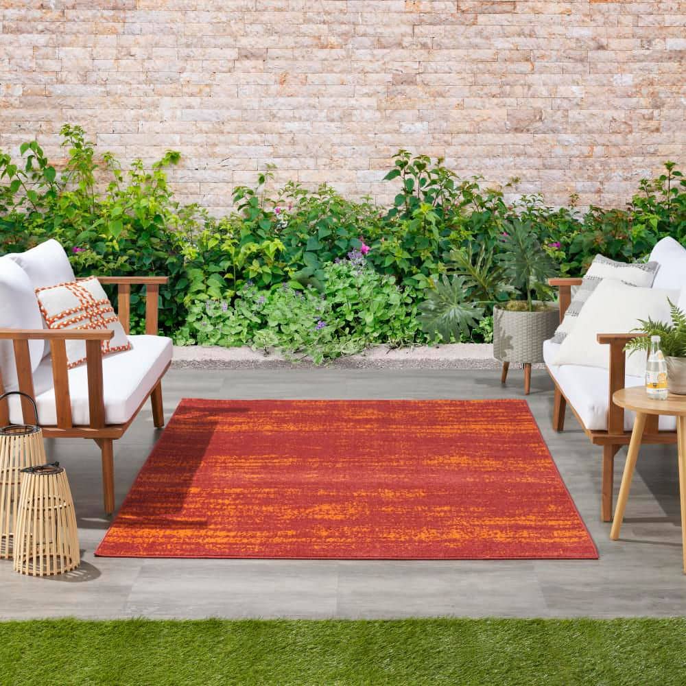 Reversible Abstract Red Synthetic 5' x 7' Easy Care Rug
