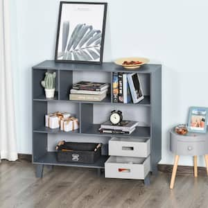 3-Tier Kitchen Pantry, Open Shelves Cabinet Floor Standing Cube Storage Organizer with Drawers in Grey