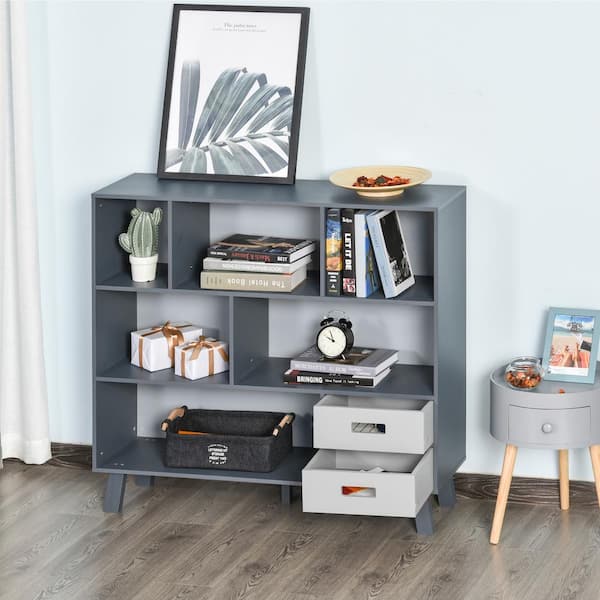 Tileon 3-Tier Kitchen Pantry, Open Shelves Cabinet Floor Standing Cube Storage Organizer with Drawers in Grey