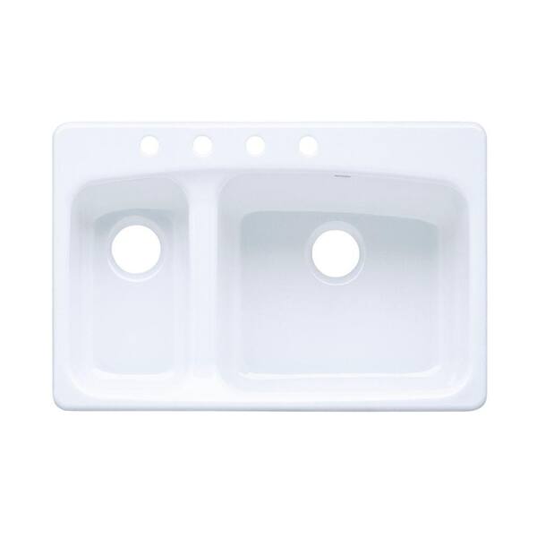 KOHLER Lakefield Self-Rimming Drop-in Cast Iron 20.75 in. 4-Hole Double Kitchen Sink in White-DISCONTINUED