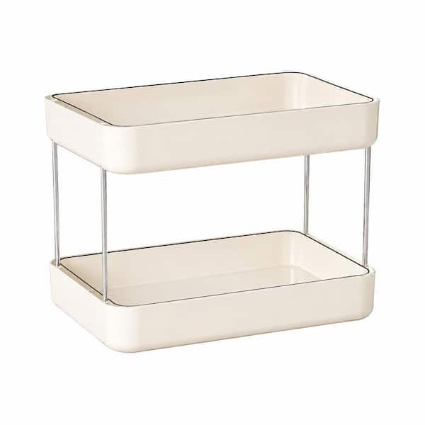 Cream White 2-Tier Countertop Coffee Station Organizer with Removable Drain Tray and Metal Frame