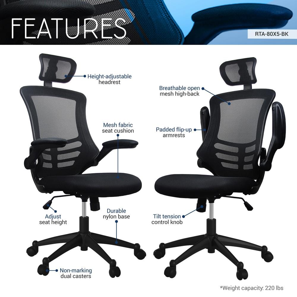 Ergonomic Executive High-Back Mesh Swivel Chair with Adjustable Arms, Black