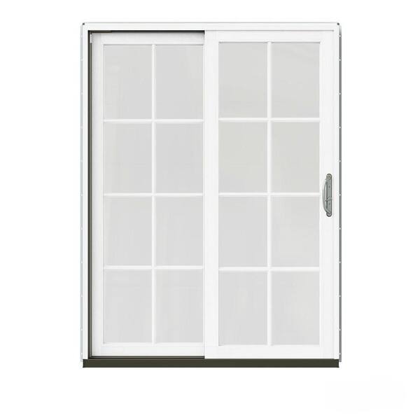 JELD-WEN 60 in. x 80 in. W-2500 Contemporary White Clad Wood Left-Hand 8 Lite Sliding Patio Door w/White Paint Interior